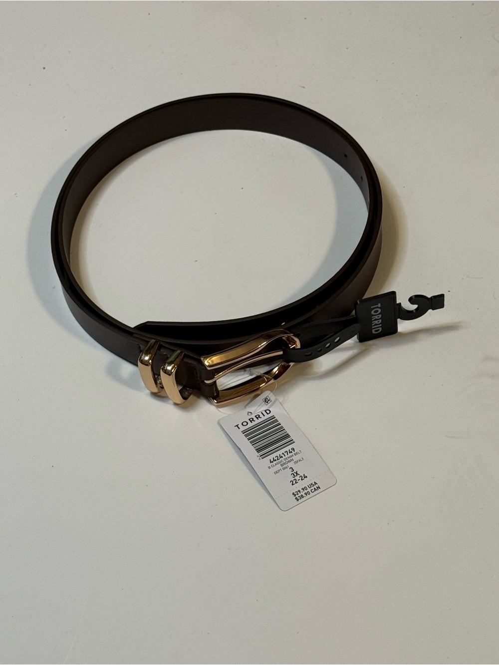 torrid NWT Dark Brown Leather Belt with Gold Buckle